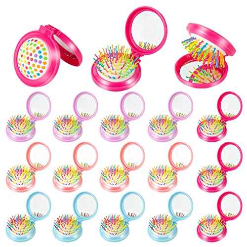 18 Pcs Folding Travel Mirror Hair Brushes Round Folding Pocket Hair Brush Mini Portable Compact Hair Brush with Mirror for Women Girls