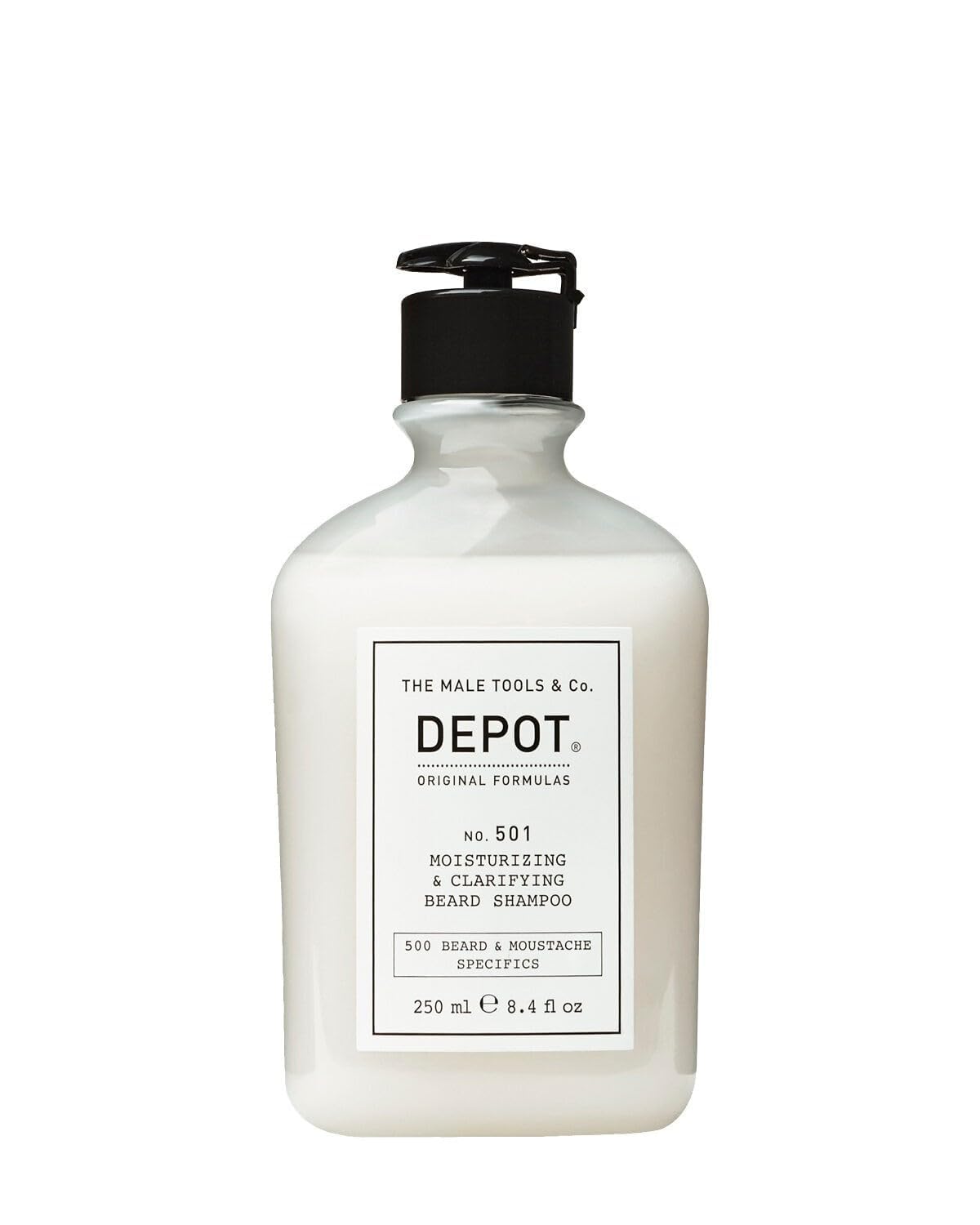 DEPOT No. 501 Moisturizing & Clarifying Beard Shampoo 250ml – Gentle Cleanse with Aloe Vera, Mint Oil & Pro-Vitamin B5 for Hydrated, Soft, Well-Groomed Facial Hair
