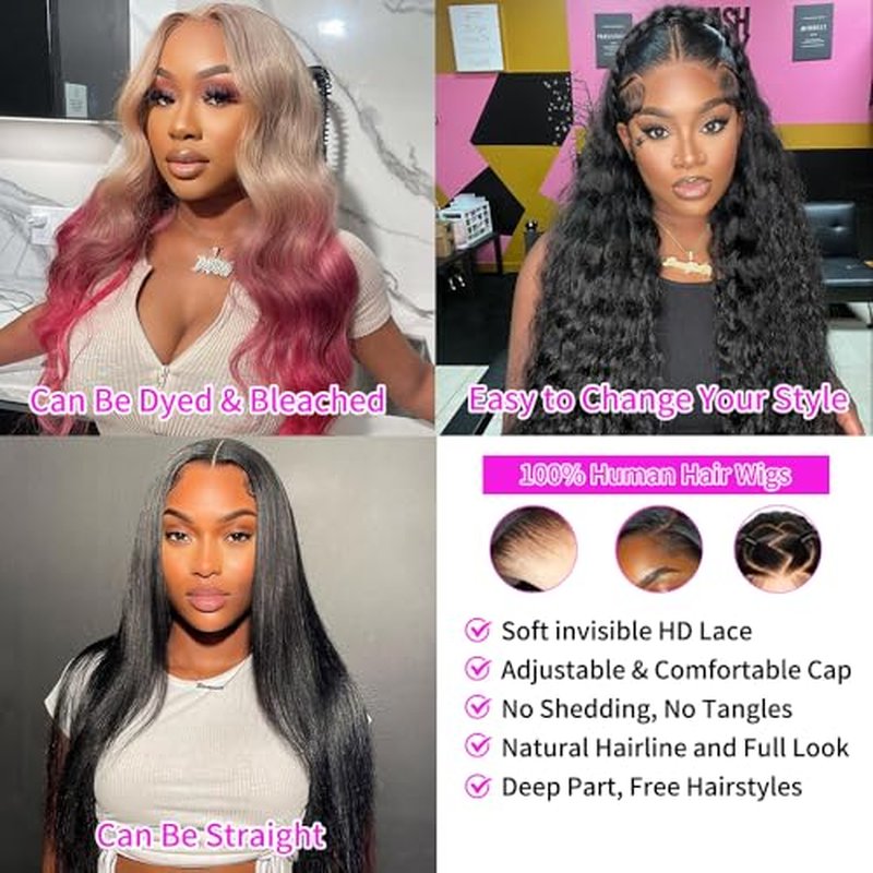 22 Inch Deep Wave Lace Front Wigs Human Hair Curly Wig Human Hair Pre Plucked 13x6 HD Real Human Hair Wig Natural Black for Women Invisilbe Hairline Tiny Knots 200 Density Longer Life