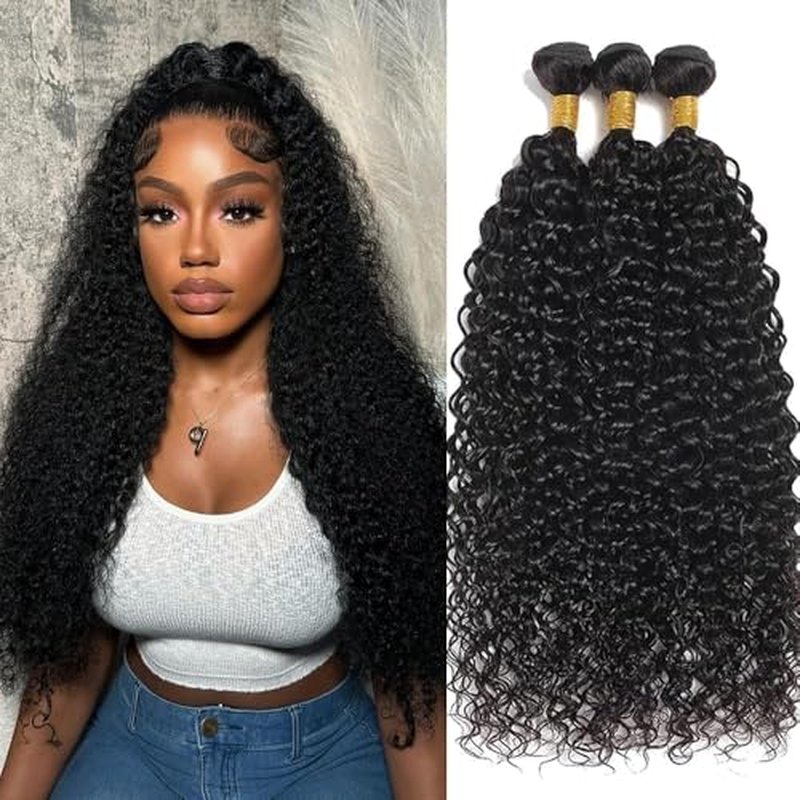 Water Curly Bundles 20 22 24in 10A Brazilian Virgin Human Hair Water Wave 3 Bundles 100% Unprocessed Wet and Wavy Human Hair Weave Bundles Natural Black Color Hair Extension