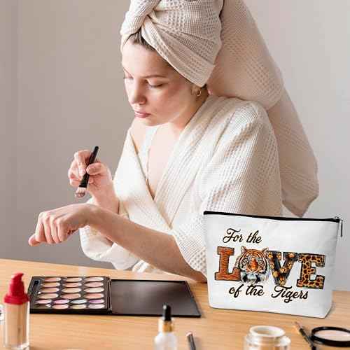 ONDTOM Tiger Print Makeup Bag, Animal Lover Gifts for Kids Women Friends, Peace Love Tigers Cosmetic Pouch, Tiger Gifts -B08