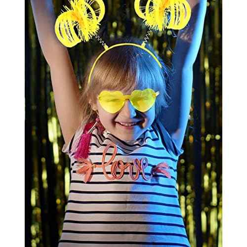 12 Pcs Pom Pom Headband Tinsel Wrapped Ponytail Headband with Heart Sunglasses Costume Halloween Cosplay Hair Party Accessory(Yellow)
