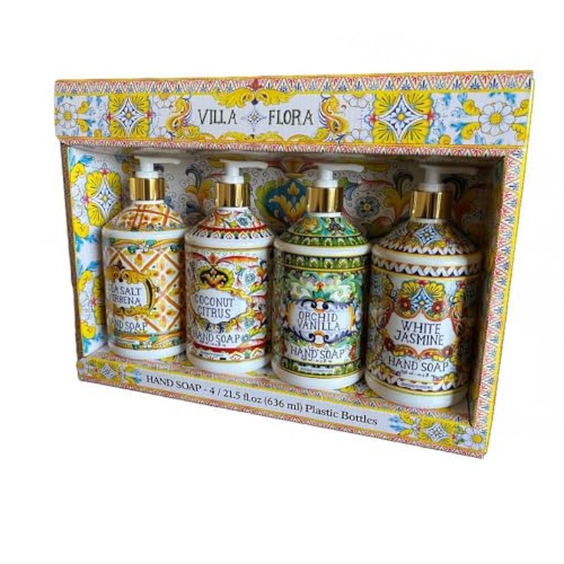 Home and Body Company Hand Soap, Villa Flora Collection ? 16 fl oz Bottles, Assorted Scents (Sea Salt Verbena, Coconut Citrus, Orchid Vanilla, White Jasmine), Pack of 4 ? Gift-Ready Set
