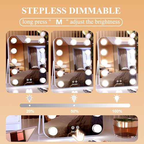 14.6" Vanity/Makeup Mirror with Lights, Hollywood Mirror with 11 Dimmable LED Bulbs,3 Color Modes,Touch Control