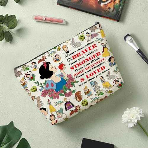 Decohim Magical Princess Makeup Bag Inspired Princess Character Christmas Birthday Friendship Gifts for Women Girls Niece Magic Fairy Tales Inspirational Braver Stronger Beautiful Cosmetic Bag