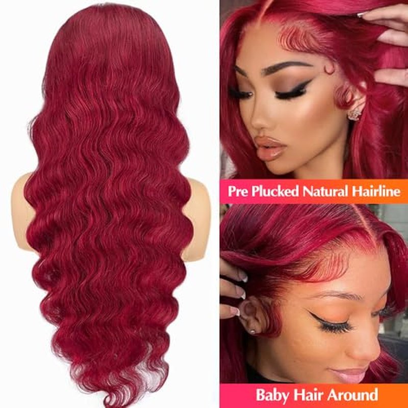 Sheeep 99j Burgundy Lace Front Wigs Human Hair Pre Plucked with Baby Hair 200% Density 13X4 Red Body Wave Human Hair Wigs for Women Natural Hair Wig 22 Inch
