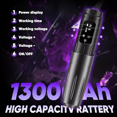 Beginners Wireless Tattoo Gun Kit - Professional 1,600 mAh Rotary Tattoo Pen Set, Complete Tattoo Machine Kits with 20Pcs Cartridge Needles for Beginner Artists Tattoo Supplies