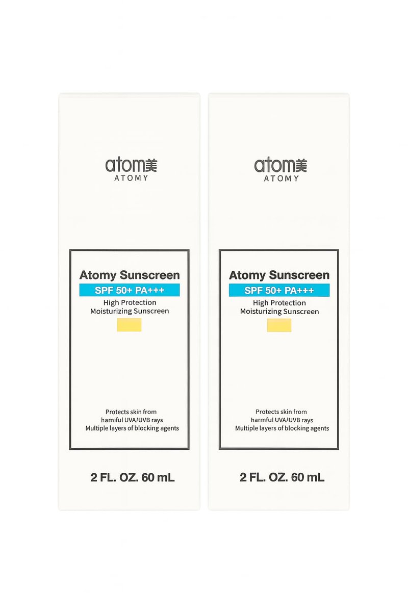 A.t.o.m.y Sunscreen SPF 50+ PA+++, High Protection Moisturizing, 2 FL OZ, UVA/UVB Protection Beige 2ea