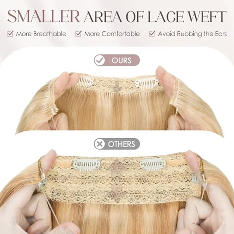 Elailite Halo Hair Extensions Real Human Hair for Women Ash Blonde & Bleach Blonde Clip in Remy Hairpiece with Adjustable Invisible Wire 22 Inch 75G