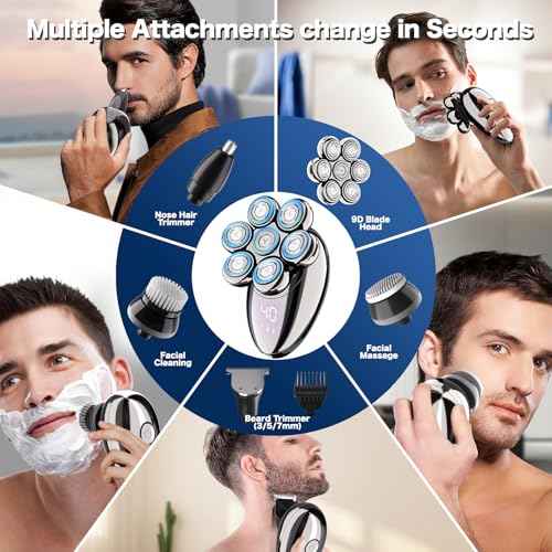 Head Shavers for Bald Men, Electric Razor, IPX8 Waterproof Dry/Wet Bald Head Shaver with 10000 RPM High-Speed Motor, Rechargeable Head Razor with LED Display, USB-C Cable, Perfect for Home & Travel