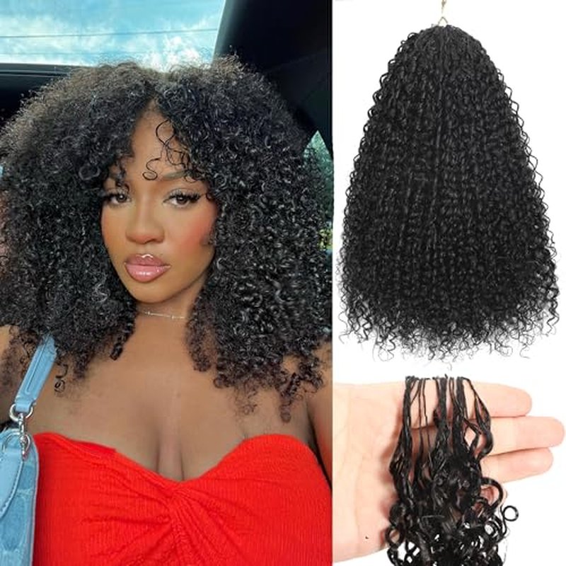 Afro Kinky Curly Knotless Pre-Separated Crochet Hair Extensions Micro Pre Looped Crochet Human Hair Extensions Curly 100% Human Hair Extensions Natural Color (Natural Black(70g), 22 Inch)