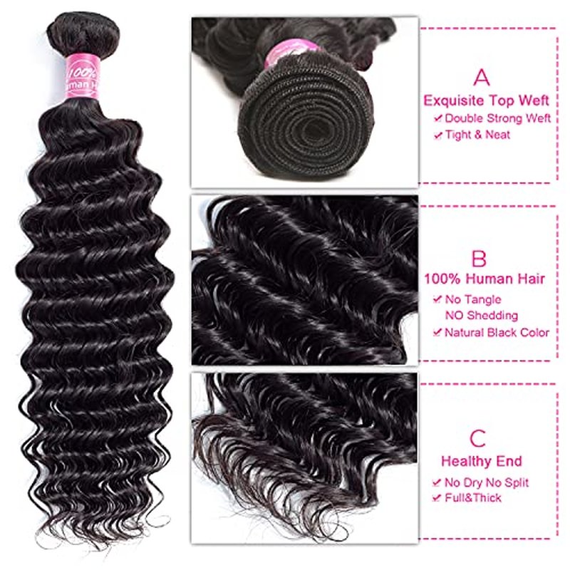 Deep Wave 3 Bundles 20 22 24 inch 10A Brazilian Virgin Human Hair Bundle Double Strong Weft Deep Wave Human Hair Unprocessed Deep Curly Wave Human Hair Bundles