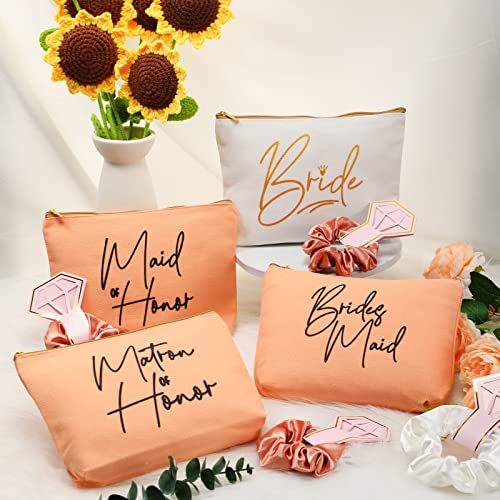 24 Pieces Bridesmaid Proposal Gifts Wedding Makeup Bag Gift Set Includes 8 Bridesmaid Makeup Bags 8 Satin Hair Scrunchies 8 Bridesmaid Compact Mirrors(Fresh Pattern)