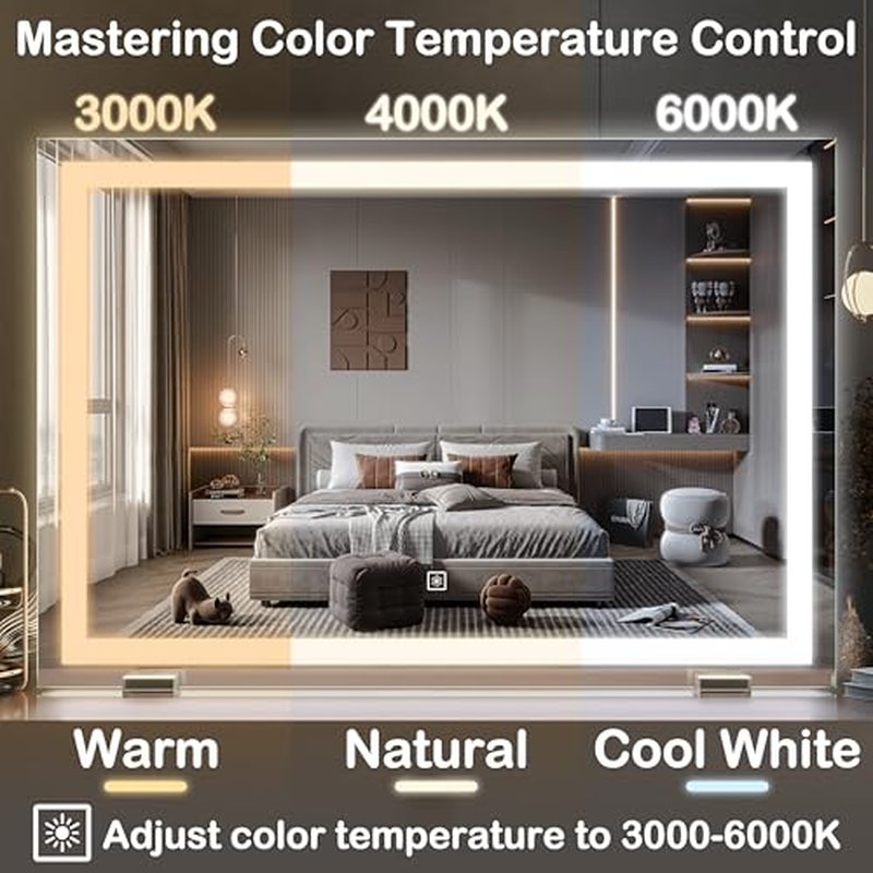 FENNIO Makeup Mirror with Lights 23"x32" £¬LED Makeup Mirror £¬Large Vanity Mirror with Lights£¬Touch Sensor with Dimmable 3 Modes, Square White