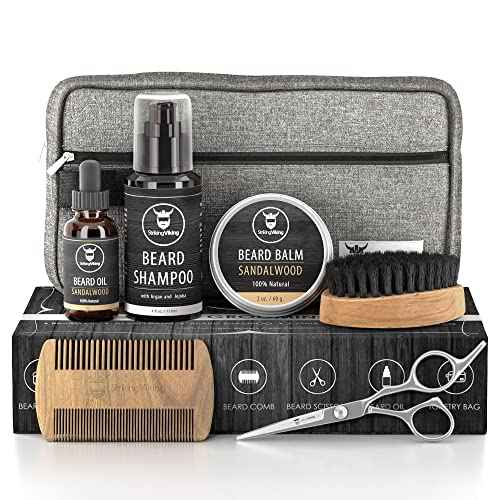 Striking Viking Grooming Kit - Premium Care Products for Men with Beard Shampoo, Oil, Balm Butter, Brush, Wooden Comb, Mustache Scissors & Toiletry Bag