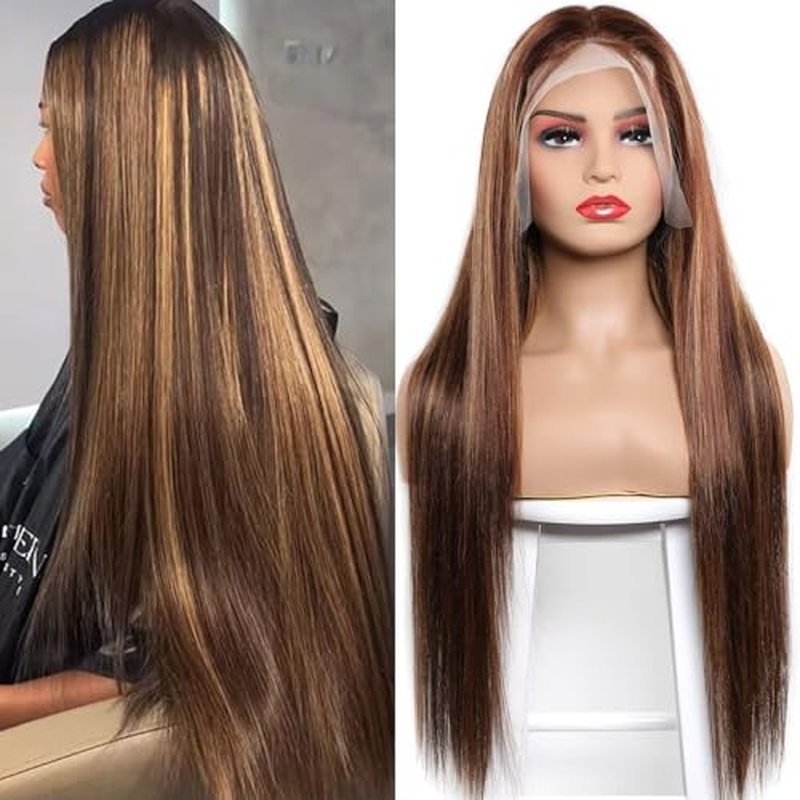 Lemoda 13x6 Highlight Straight Lace Frontal Human Hair Wigs Ombre 4/27 Outlets Sale 22Inch 200 Density 22Inch 13x6 HD Transparent Lace Front Wigs Pre Plucked