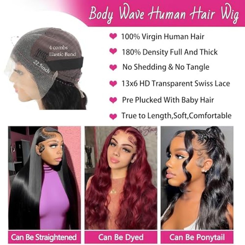 13x6 Body Wave Lace Front Wigs Human Hair Pre Plucked 180% Density HD Lace Frontal Wig Human Hair For Women Body Wave Wigs With Baby Hair 24inch