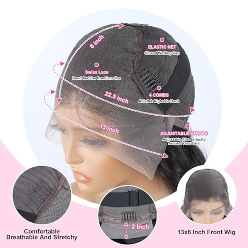 22 Inch 13x6 Lace Front Wigs Human Hair 200 Density HD Lace Frontal Wig Pre Plucked Body Wave Wig with Baby Hair Virgin Human Hair Wigs for Women Daily Tangle-free