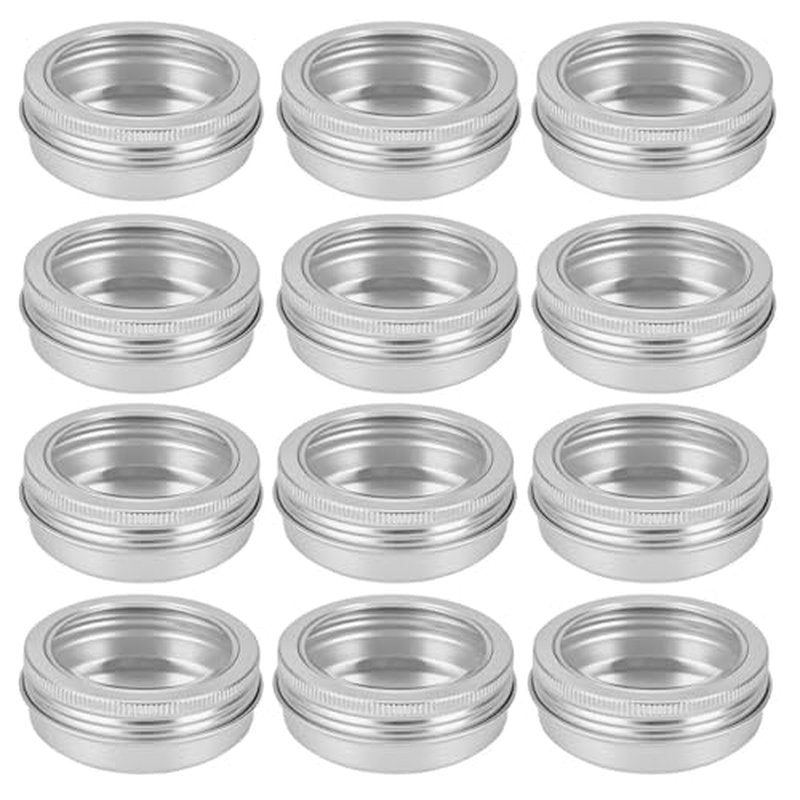 75 Pcs Clear Window Aluminum Round Cans,Candle Containers with Screw Lid,2 Oz Metal Round Tins for Crafts,Cosmetic, DIY