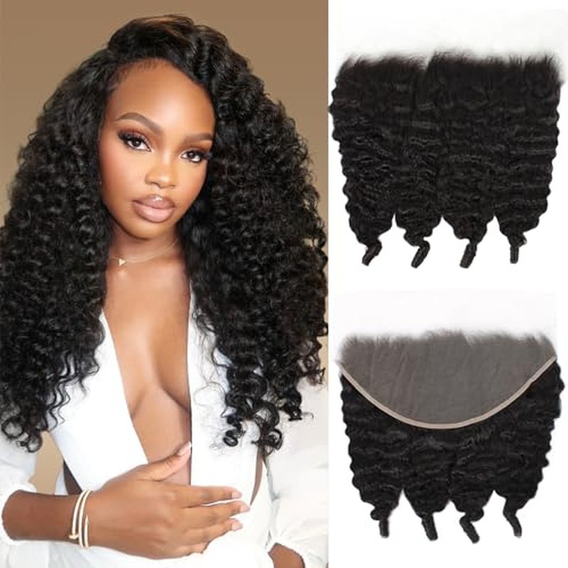 13x6 Lace Frontal Burmese Curly Human Hair 13x6 Frontal Transparent HD Lace Closure Water Wave 100% Real Human Hair Natural Black 18 Inch