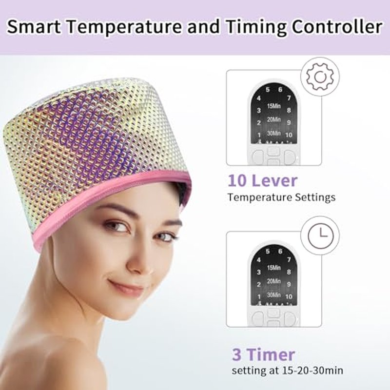 Hair Steamer Cap, Portable Hair Care Hat with 10 Mode Temperature Control, 110V Electric Heating Cap for Hair SPA Beauty Steamer Nourishing Hat Hair Thermal Treatment Cap (Colorful Squares)