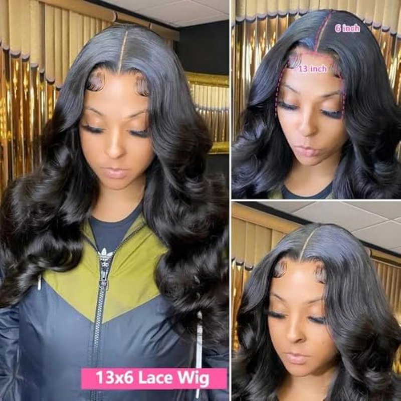 200% Density 13x6 Lace Front Wigs Human Hair Body Wave Human Hair Wig For Women HD Transparent Lace frontal Natural BlackWigs Pre Plucked 26 Inch