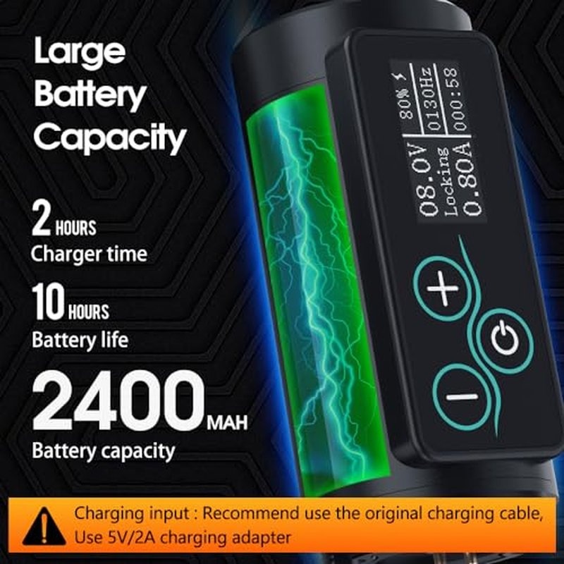 Ambition Vibe Tattoo Machine Rotary Cartridge Battery Pen with Extra 2400mAh Touch Buttons LED Digital Display Wireless Power Brushless Motor Equipment Supply for Professional Artists and Beginners