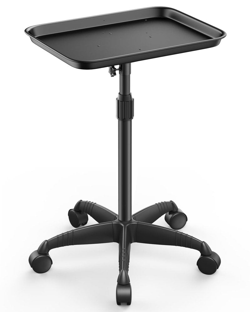 Adjustable Height Salon Rolling Tray Cart - Aluminum Hairstylist Color Tattoo Tray with Wheels | 36 Inch