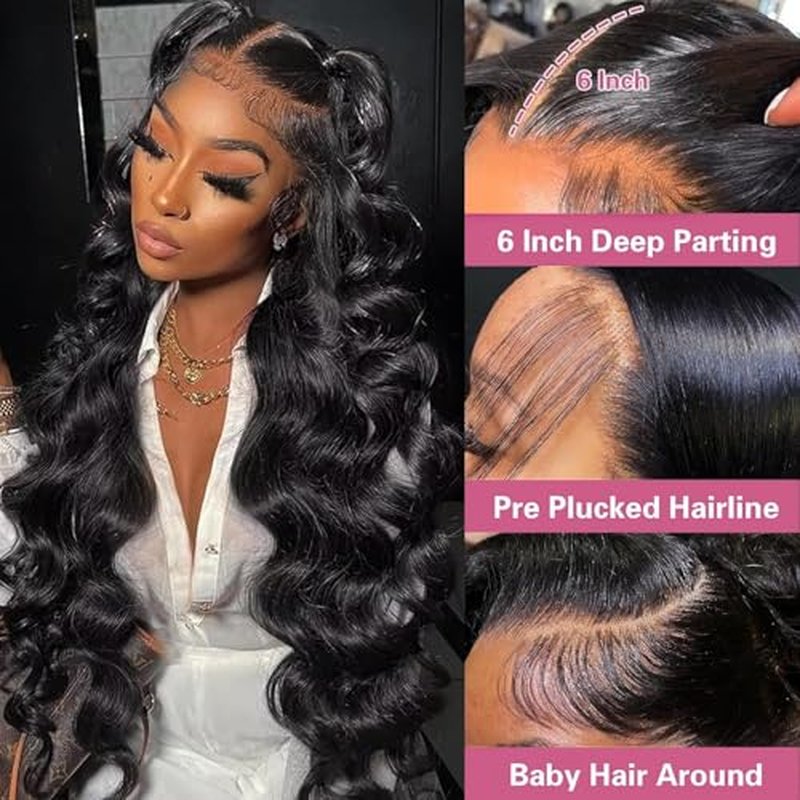 13x6 Body Wave Lace Front Wigs Human Hair Pre Plucked 220% Density HD Transparent Lace Frontal Wigs Human Hair Lace Front Wigs for Women With Baby Hair Wig (Black, 18 Inch)