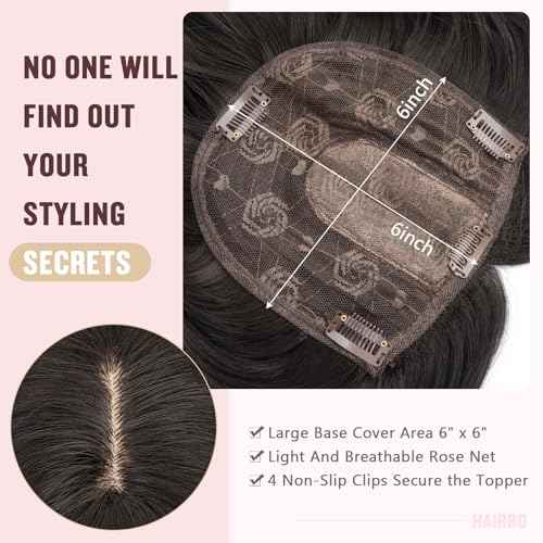 Hairro 18 Inch Long Hair Toppers Wavy with Side Bangs for Women, Clips In Synthetic Hairpieces Capless, for Adding Volume/Birthday/Party/Halloween/Cosplay Dress Up, Natural Black