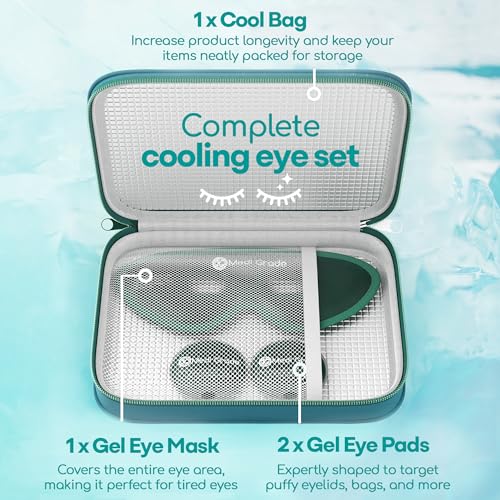 Medi Grade Cooling Eye Mask for Puffy Eyes, Allergies, Sinuses - Reusable Gel Eye Mask and Cooling Pads with Thermo-Bag for Dark Circles, Hangovers and Migraine Relief - Cold Eyemask