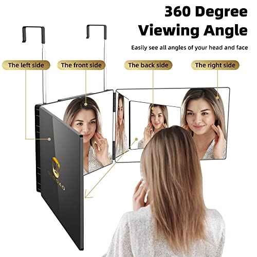 360 Mirror for Haircuts for Men for Women for Braiding Hair Trifold 3 Way Mirror to See Back of Head Barber Haircut Tool Three Way for Hair Cutting Self Cut