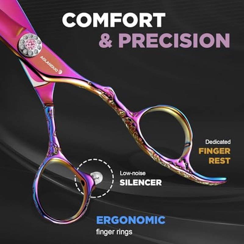 AOLANDUO Pink Professional Hair Scissors - VG10 Steel, Offset Handle, Case, Oil, Cloth - 1 Count, 6 in