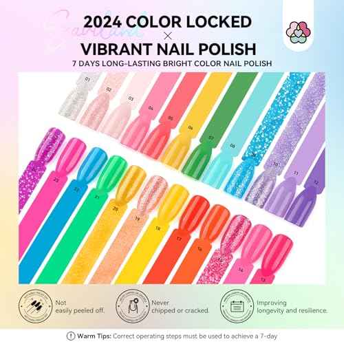 SAVILAND Nail Polish Set Quick-Dry: 24 Summer Color Regular Nail Polish Kit Pink Red Yellow Neon Glitter Nails Polish Non Gel Castor Oil Vitamin E Nail Lacquer Home Set Women