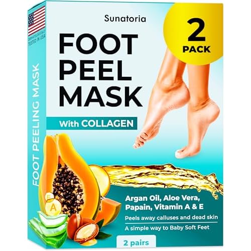 Foot Peeling Mask for Dead Skin Remover & Deep Moisturize | 2 Pairs | Dermatologically Tested - Foot Peel Mask for Dry Cracked Feet - Foot Mask make Soft Baby Feet for Men & Women | Aloe Vera