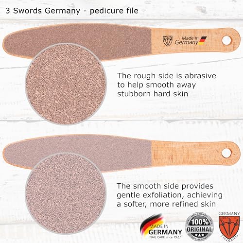 3 Swords Germany Brand Quality Foot File Made from German Beech Wood, Two-Sided Smooth and Rough, Hard Skin Callus Removal