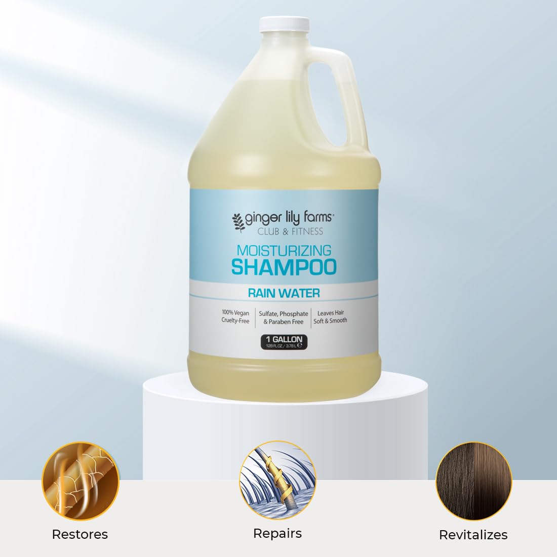 Ginger Lily Farms Moisturizing Shampoo for All Hair Types - 100% Vegan, Rain Water Scent | 1 Gallon Refill