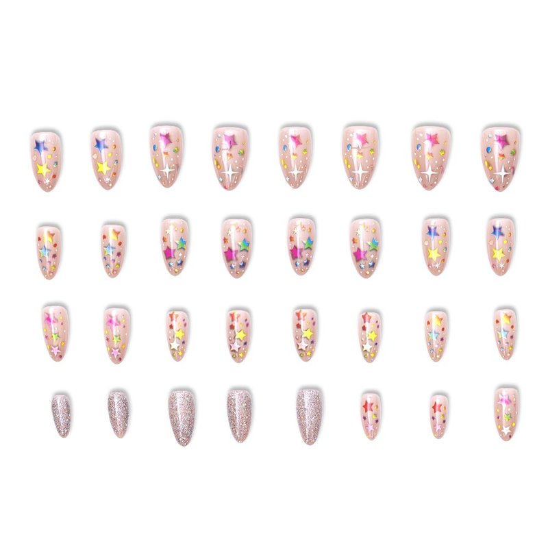 Press On Nails | Medium Oval Shape Fake Nails with Glue & File - Rainbow Orbit Design
