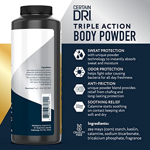 Certain Dri Body Powder for Men & Women - Talc-Free - Maximum Sweat Absorption, Moisture, & Odor Control - Calamine-Infused, Anti-Chafing, & Anti-Itch - Gentle on Sensitive Skin - 8 oz