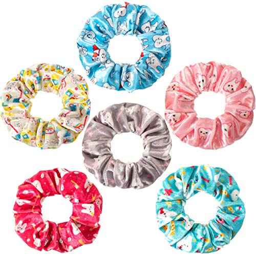 BBTO 6 Pcs Dental Assistant Gifts Teeth Hair Scrunchies Velvet Tooth Pattern Elastic Ponytail Holders Hair Tie Ropes Dentist Hygienist Accessories Cute Funny Christmas Gift for Nurse Women Girls