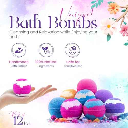 Bath Bombs for Women Pack of 12 Handmade for Women Gift Set, All Natural with Essential Oils, Shea Butter & Luxurious Bubbles - Relaxing Bath Bombs for Adults, Spa Fizzies, Moisturizing Bath Balls
