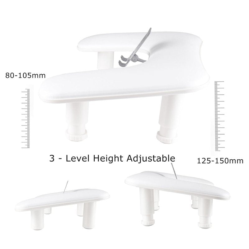 Manicure Arm Rest with Rotating Phone Holder - Adjustable U-Shaped PU Leather Nail Hand Rest (White)