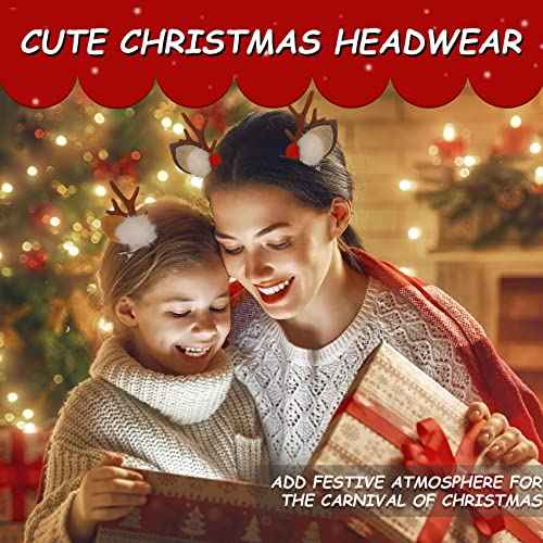 TailaiMei Christmas Hair Clip, 2 Pairs Cute Reindeer Antlers Ears Hair Accessory with Plush Ball, Christmas Hair Pins for Women Girls Kids and Party Favors