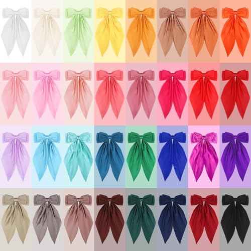 32Pcs Satin Hair Bows Bulk Big Hair Bows for Women Large Hair Ribbons Silky Satin Oversized Hair Bows Long Tail Large Hair Barrettes Hair Cute Oversized Bow Hair Clips with Long Tails