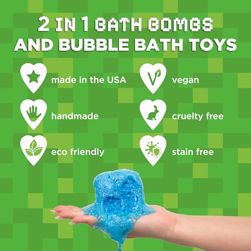 TNT Creeper Bath Bombs for Kids with Surprise Toys Inside (6 Pack) ? Large Fizzy Bubble Mine Bombs for Boys & Girls ? Fruity Scents, Skin-Safe, Made in USA - by Two Sisters
