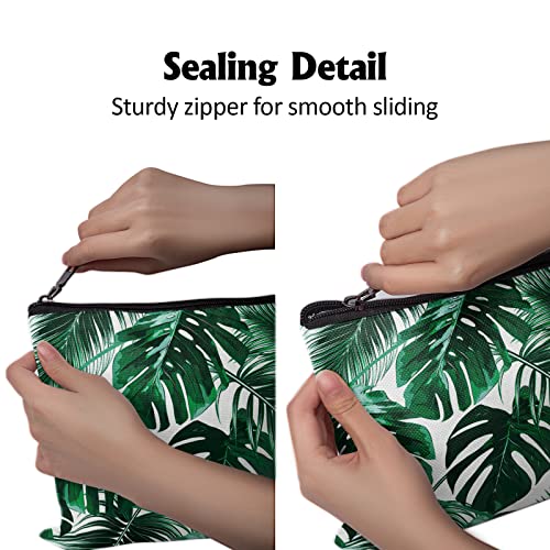 Cafl Hawaiian Palm Leaf Makeup Bag Tropical Palm Trees Cosmetic Bag Zipper Pouch Large Toiltry Bag Travel Linen Make Up Organizer Purse for Women 10¡¿8Inch