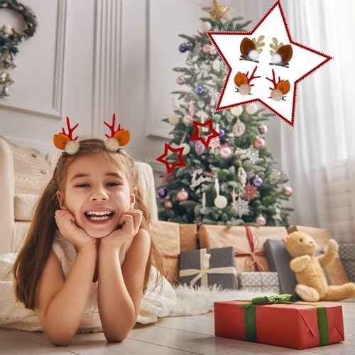 Tigeen 18 Pcs Christmas Hair Clips Cute Accessories Christmas Tree Reindeer Ear Hat Hair Clips Bowknot Barrettes Alligator Cosplay Punk Novelty Hair Accessories for Christmas Cosplay Women (Cute)