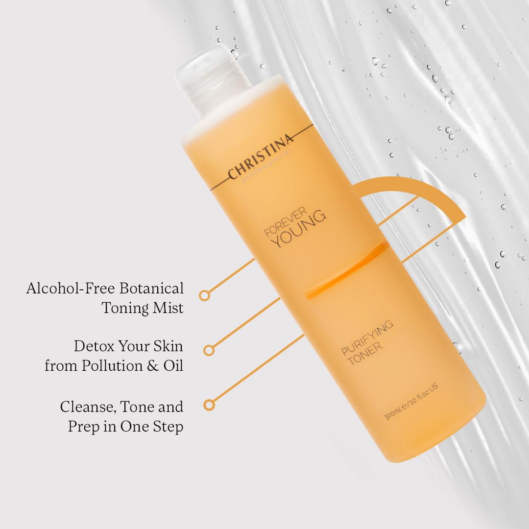 Christina - Forever Young Purifying Toner - Hydrating Facial Toner for Oily & Dry Skin - Cleanses and Removes Excess Oil - pH-Balancing Astringent with Witch Hazel & Quillaja - Alcohol-Free - 300ml