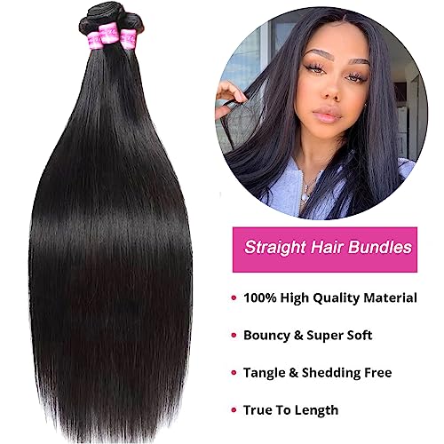 Straight 3 Bundles Human Hair 100% Unprocessed Virgin Brazilian Hair Bundles 10 12 14 Inch Short Raw Weave Bundles Human Hair Natural Black Clolor for Women