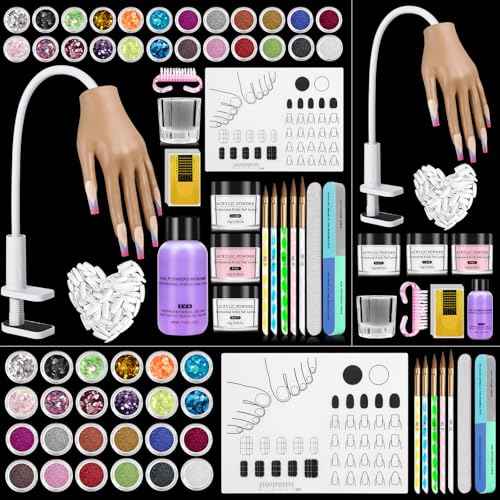 Practice Hand for Acrylic Nails Kit: Silicone Hand for Nail Practice with Nail Kit for Beginners - Bendable Training Fake Hand Manicure Acrylic Powder Set for Salon Home